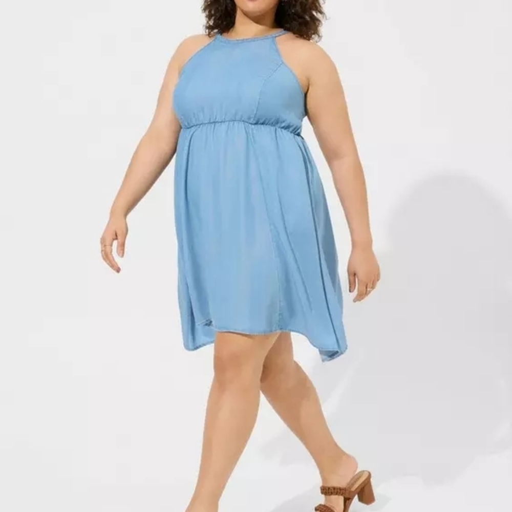 Torrid Mini Chambray Halter Hi-Low Dress, Size 1x (14-16), NWT